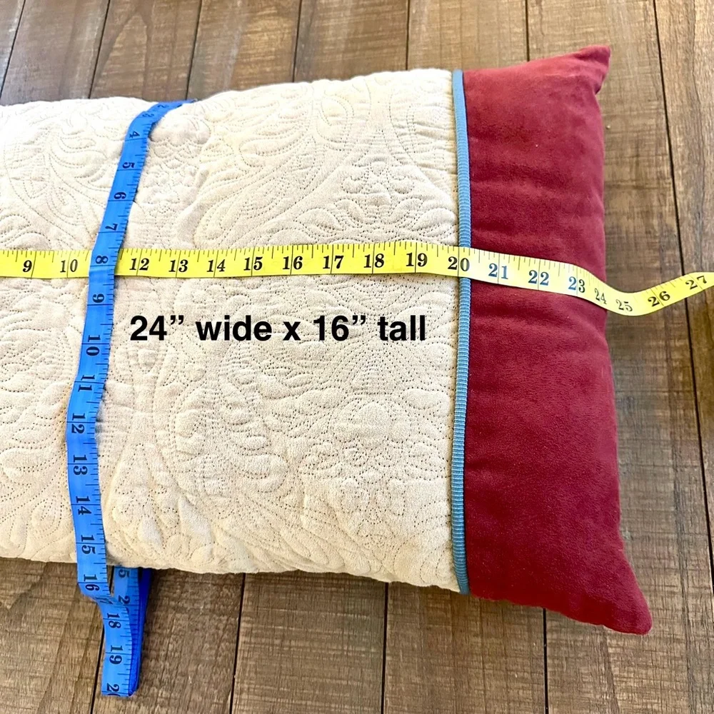 Southwest Embroidered Tapestry Aztec‎ Throw Pillow Quilted Dark Red Blue 24x16